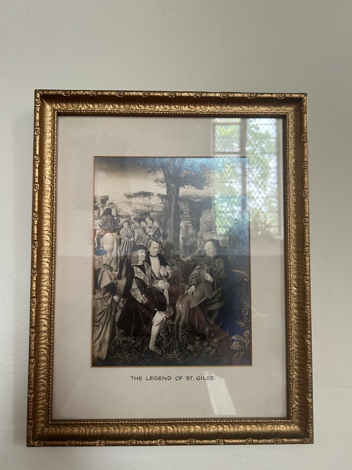 The framed painting of St Giles on which the lodge crest is based